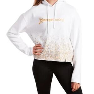 Orangetheory White Silver Gold Dots Print Fleece Cropped Hoodie Sweatshirt Sz S